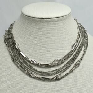 Vintage silver tone layered multi-strand chain short statement necklace MCM 17"